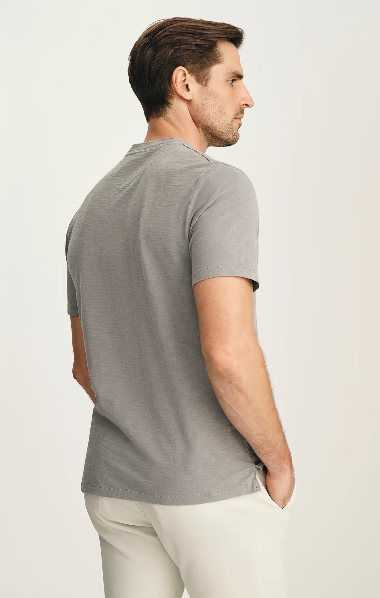 Slub Henley T-Shirt In Chiseled Stone - Image 3