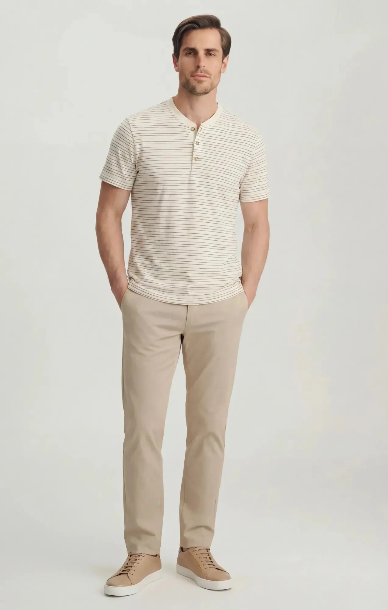 Striped Henley In Beige - Image 4