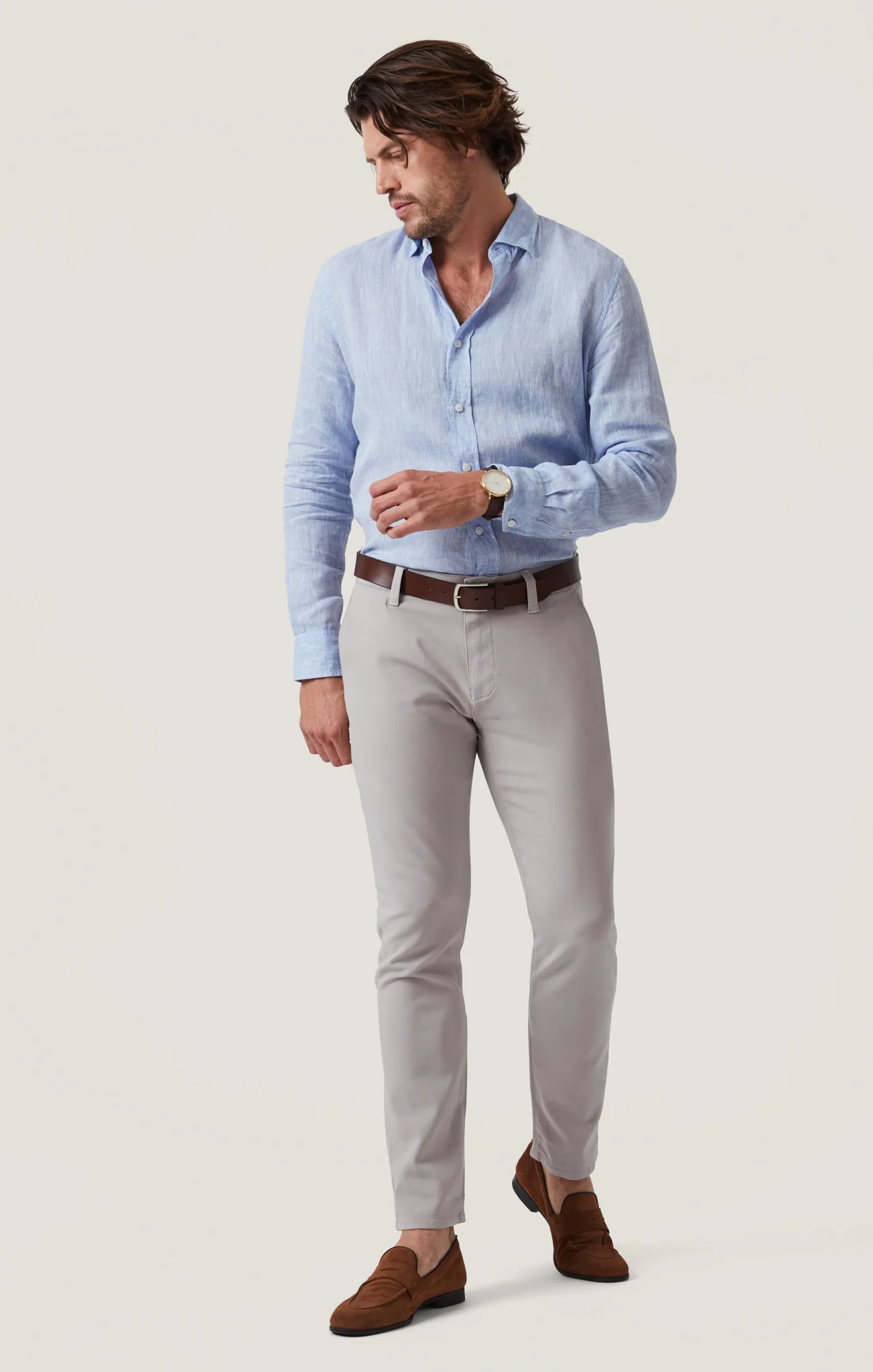 Verona Straight Leg Chino Pants In Grey High Flyer